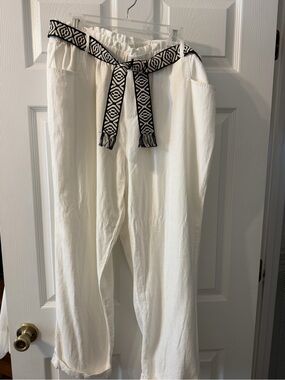 Cato white Wide-Leg Pants with Black Patterned Waist Tie Sz 18/20 lightweight